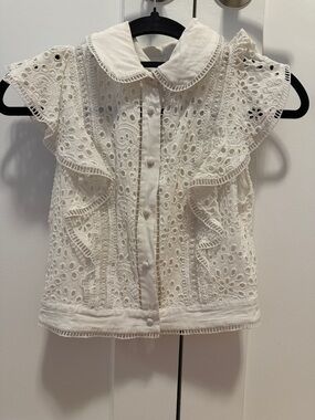 Alice + Olivia White Eyelet Lace Button-Front Women's Top
